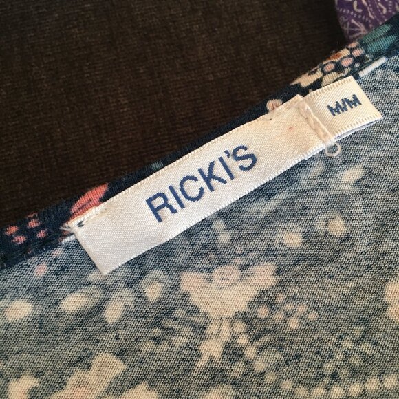 Blue Hippie Floral Smocked Babydoll Rayon Metal Button Up Top - Picture 10 of 11